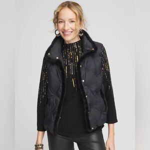 Chicos Nylon Fur Trim Puffer Vest Black Womens size L/XL 🖤✨